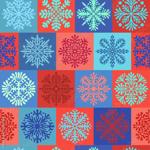 Snowflake-like Hawaiian quilt vector illustration in Christmas colors-seamless pattern