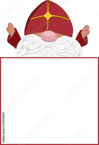Saint Nicholas the dwarf. Saint Nicholas Day character. Hands up. Winter holidays for children. New Year and Christmas.