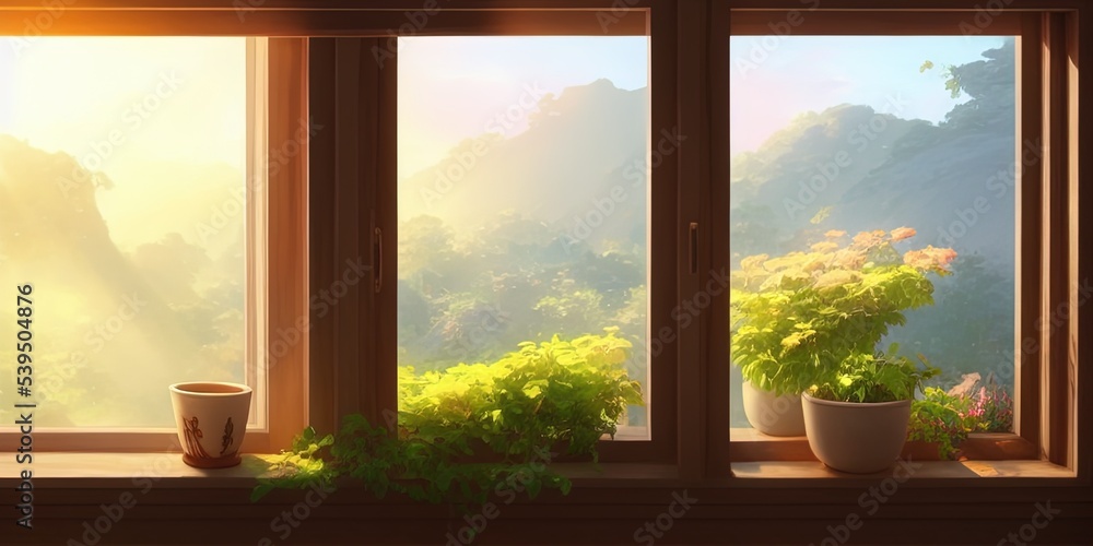 Fototapeta premium window with plants in the morning 