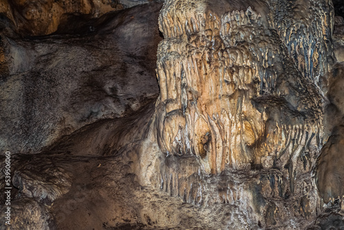 Inkaya cave in Izmir. Close up view cave formations. Guzelbahce  Yelki  Turkey