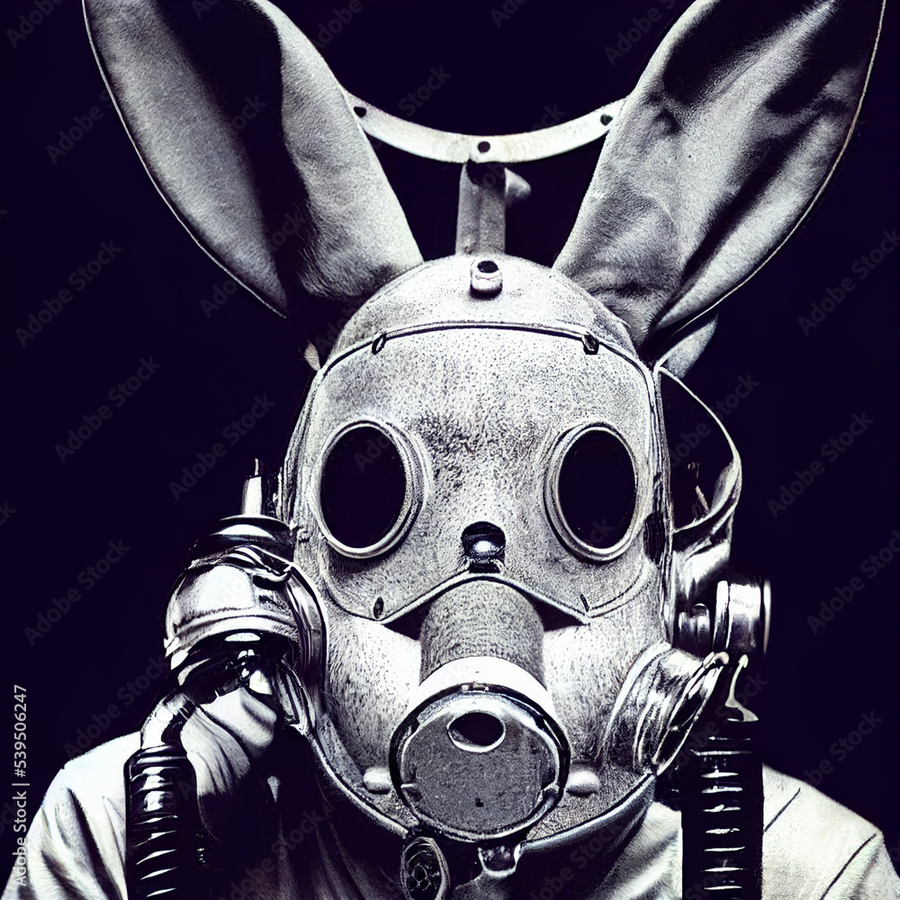 Rabbit in a postapocalyptic world. A rabbit with human characteristics