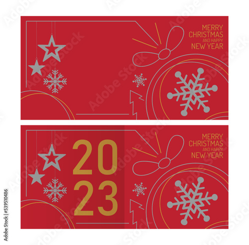 Red and Black Christmas Background with Border made of Cutout Gold Foil Stars and Silver Snowflakes. Merry Christmas Modern Greeting Card Vector design
