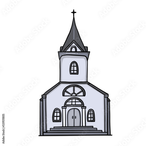 Church vector illustration. Hand drawn doodle of a flat cartoon cathedral. Design for a architecture concept, wedding map, religion.