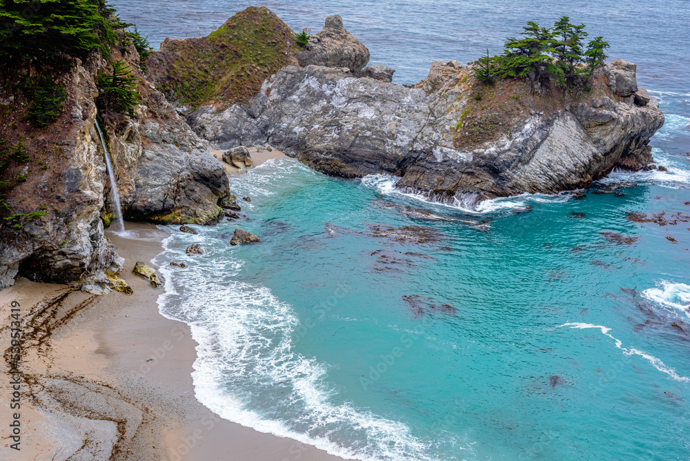 McWay Falls, Big Sur, California with beach and ocean