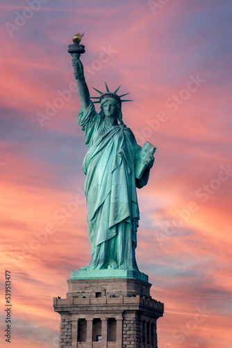 statue of liberty at sunset