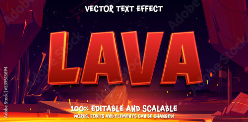 Lava editable text effect. Magma text effect. Editable text with lava fluid effect, flames particle, and cracked soil texture on lava cartoon background