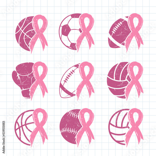Sports and Breast Cancer Awareness Ribbon. Vector illustration