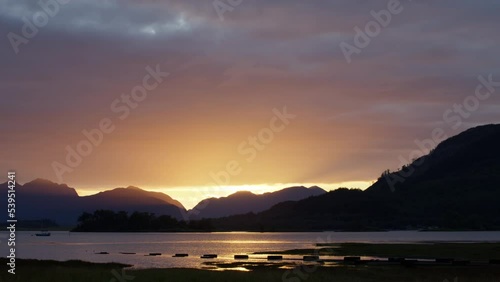 Sunset over the lake in the Scottish Highlands (ID: 539514241)