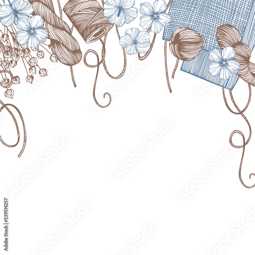 Flax plants set. Linen threads. Vector background.
