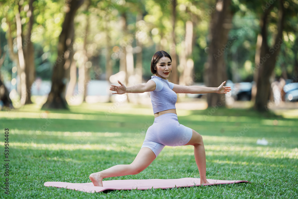 Beautiful young asian woman yoga exercising in the park. Beautiful young asian woman yoga exercising in the park.