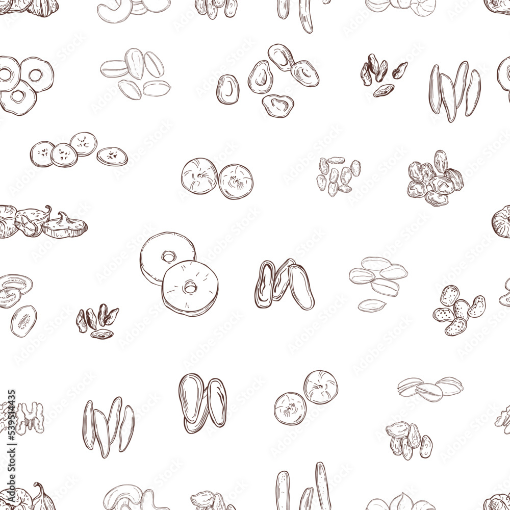 Vector pattern with dried fruits. Vector pattern with dried fruits.