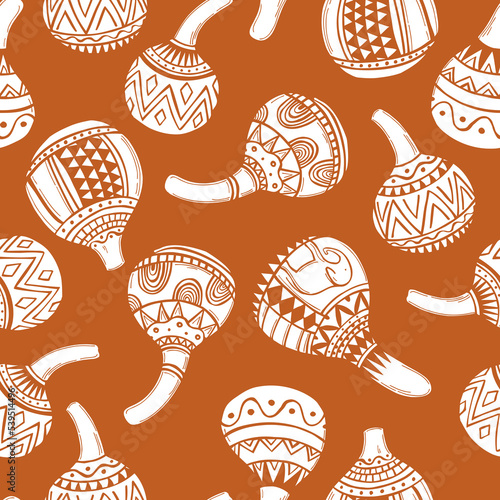 Vector  pattern with  African gourd bottles.