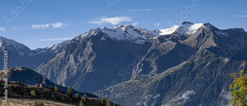 Indian Summer view in Alpe d'Huez ski resort in the French Alps, France 