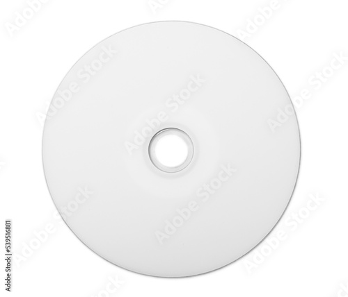 Blank CD or DVD on white background.
