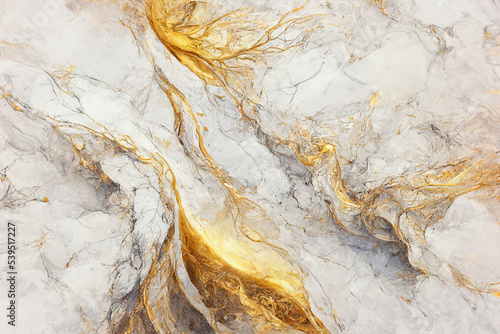 White and gold marble texture. Luxury abstract fluid art paint background. Beautiful modern 3d wallpaper  © Oleksandr Blishch