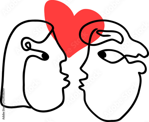 Fotografie Continuous line art illustration of couple in love,fashion print with abstract m