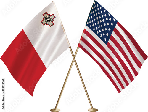 Malta,US flag together.American,Malta waving flag together