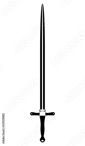 Sword in flat design. Simple black sword icon. Outline PNG illustration.