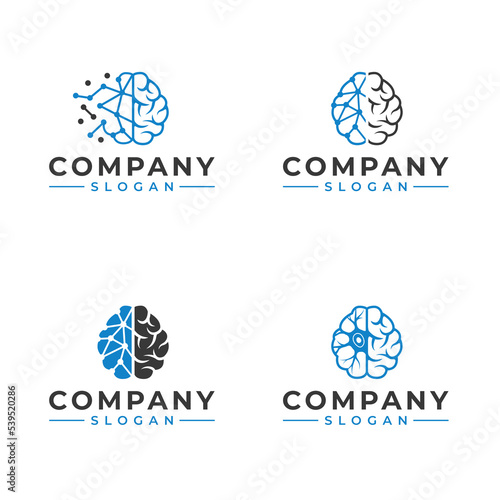 Brain technology neuro logo bundle