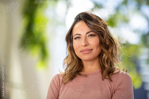 Close up portrait beautiful young woman outdoor