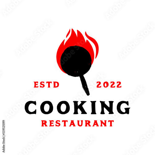 hot pan on fire, restaurant logo design template