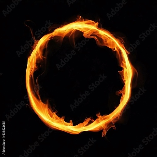 A Ring Of Fire On A Black Background, Magnificent Smoke Sim Abstract Overlay. For Graphic Design.