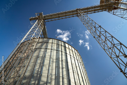 Agricultural silo for grain storage and processing facilities. 