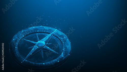 target goal compass success digital technology. business strategy achievement . compass low poly wireframe. Direction aiming to target on blue dark background. vector illustration digital fantastic. photo