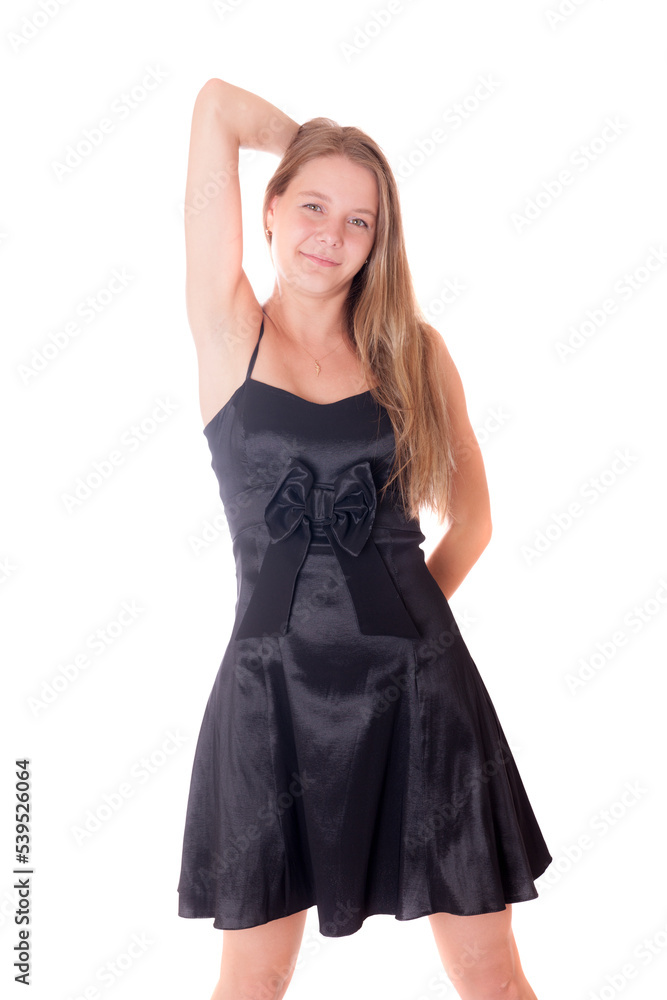 portrait of a girl in a dress on a white background