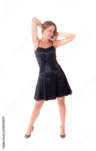 girl in a dark dress on a white background