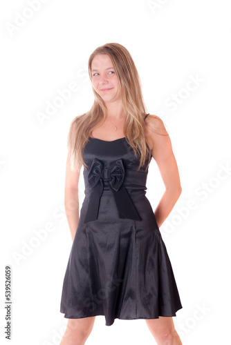 girl in a dress on a white background