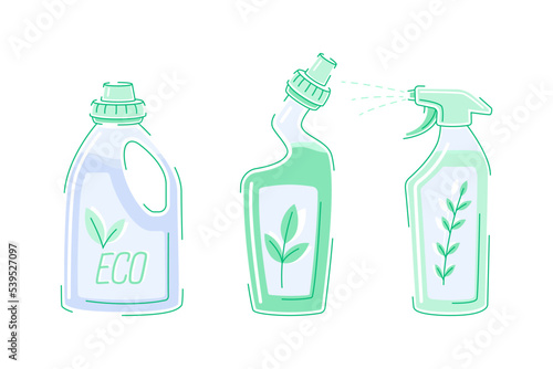 Plastic Bottle with Cleaning Detergent as Domestic Disinfectant for Washing Vector Set