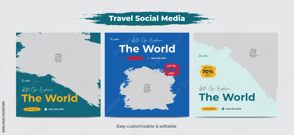 Travel and vacation square social media banner post template travel agency ads banner modern travel social media