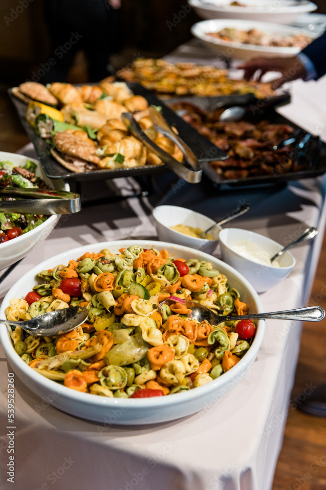 Bowl of Tortellini Pasta Salad on Catered Buffet