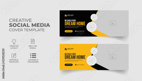 construction handyman home repair social media and facebook cover web banner template 