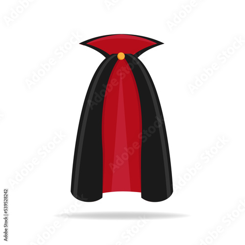 Realistic colorful dracula cape vector graphic illustration. Black and red color vampire carnival costume front and back