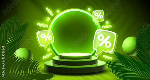 Mega sale special offer, Stage podium percent, Stage Podium Scene with for Award, Decor element background. Vector
