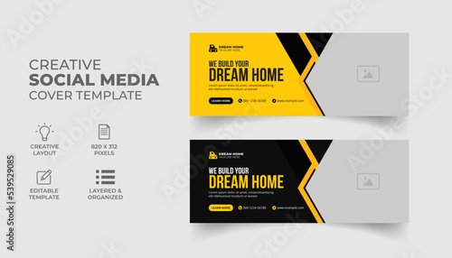 construction handyman home repair social media and facebook cover web banner template 