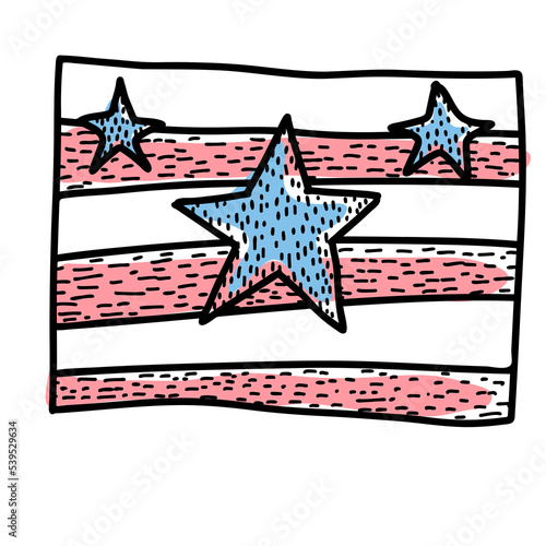 American flag doodle illustration. Stars and stripes.