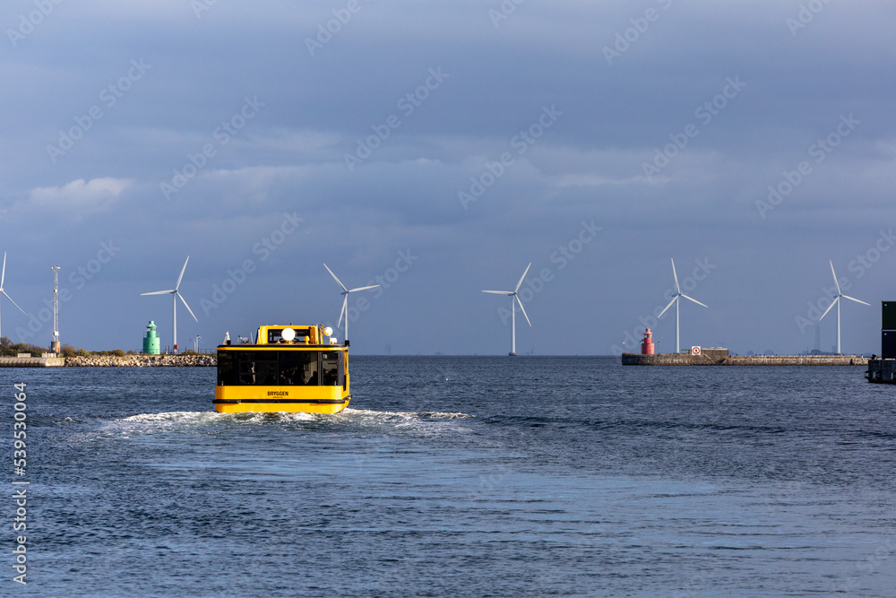 Copenhagen, Denmark, An electric passenger ferry also known as a harbor