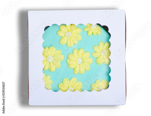 Small bento cake in box on white background isolation  top view
