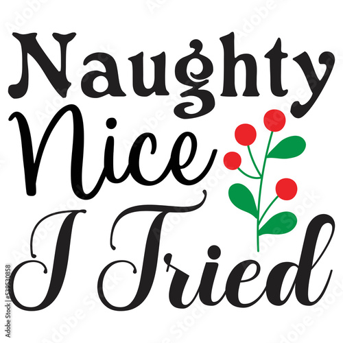 Naughty nice I tried Merry Christmas shirt print template, funny Xmas shirt design, Santa Claus funny quotes typography design