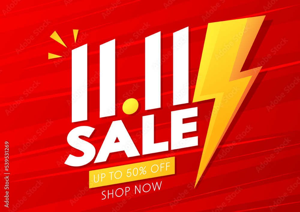 11-11 Sale Banner. World Biggest Shopping Festival Big Sale 11-11 Abstract Modern Banner Design Vector Editable Template.