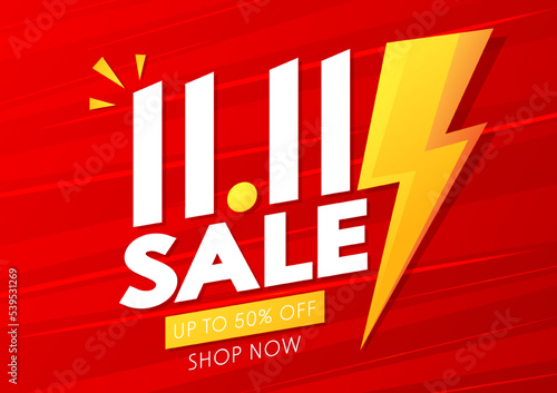 11-11 Sale Banner. World Biggest Shopping Festival Big Sale 11-11 Abstract Modern Banner Design Vector Editable Template. photo