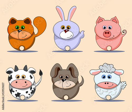 Cute Farm animals set in flat style isolated on background. Vector illustration. Cartoon animals collection.