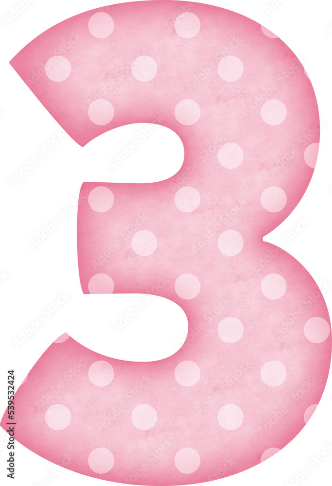 Number 3 Polka Dot alphabet in pink tone Number 3 Polka Dot alphabet in pink tone