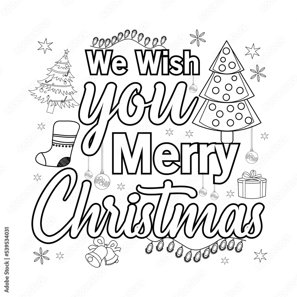 Merry Christmas Coloring page. Christmas line art coloring page design for kids. Stock Vector