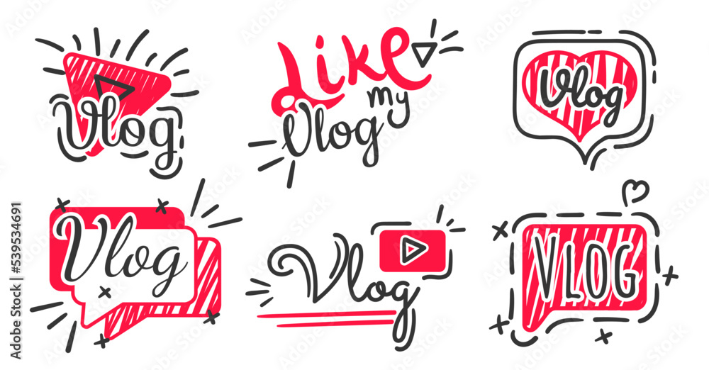 Vlog lettering. Like my vlog, video logo for social media