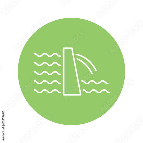 Hydroelectric power station icon vector line colored EPS 10. Water-power plant illustration. Renewable energy source. Eco awareness concept. Hydropower sign. Isolated on white for web, app, dev