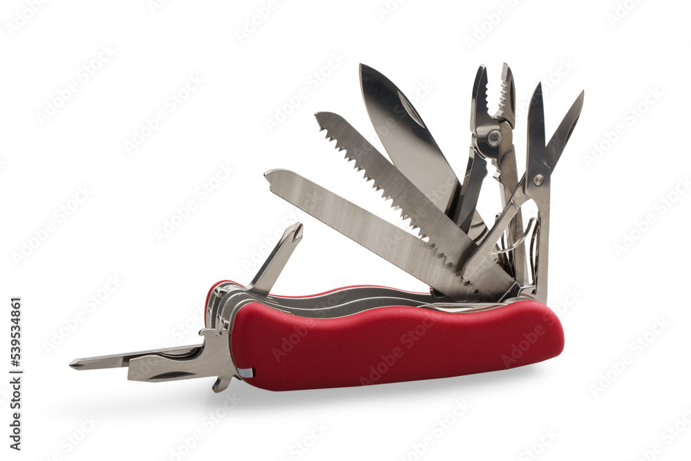 Multi-Tasking metal Penknife isolated on white Multi-Tasking metal Penknife isolated on white